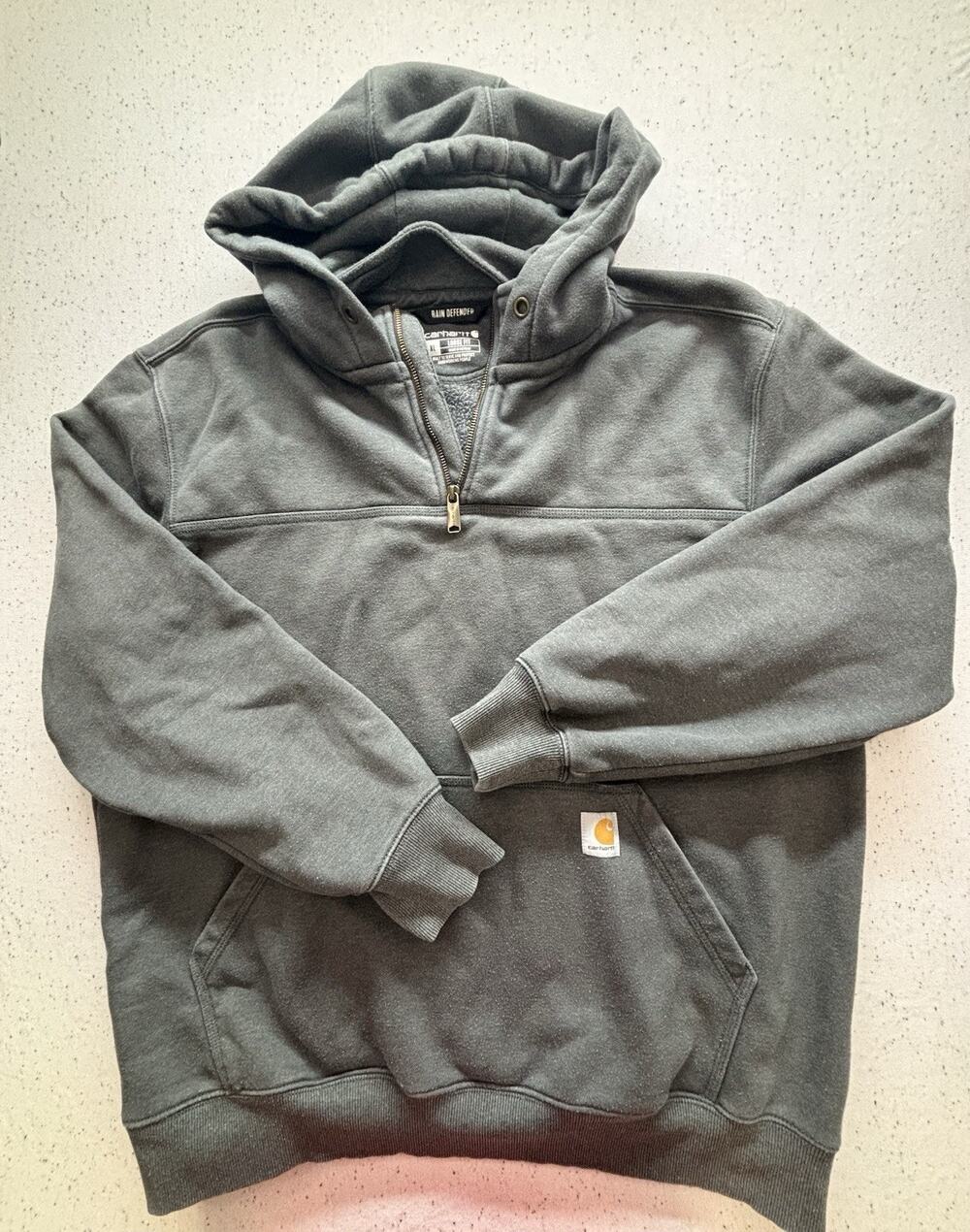 Carhartt Rain Defender Hoodie Mens XL Gray Quarter Zip Heavyweight Sweatshirt